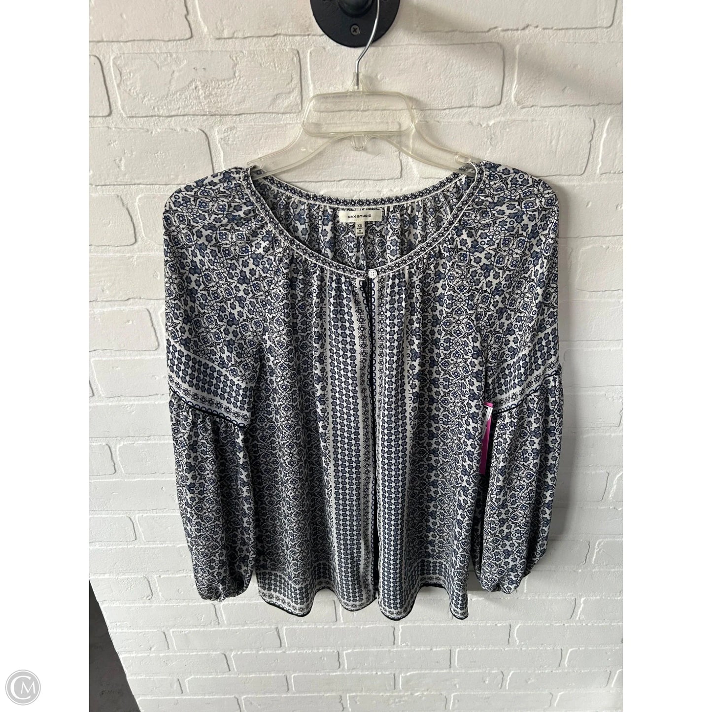 Top Long Sleeve By Max Studio In Blue & Cream, Size: Xs