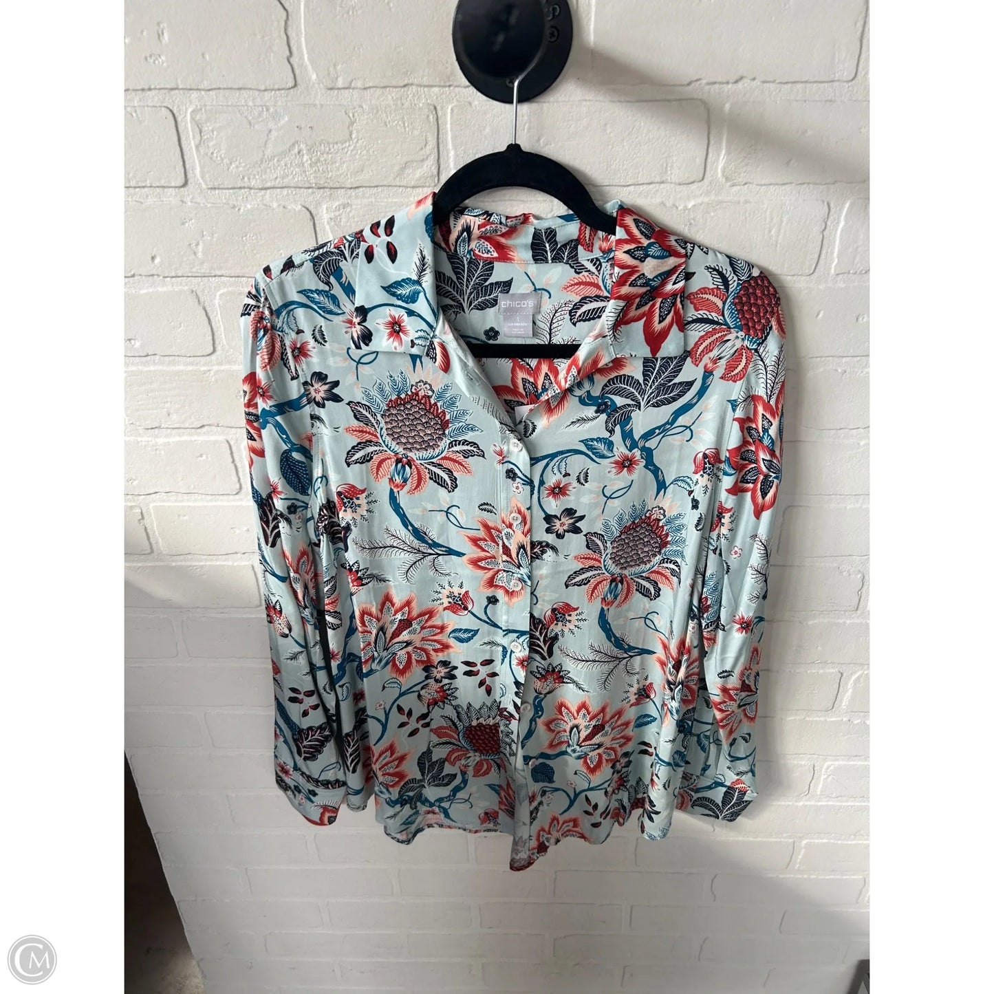 Top Long Sleeve By Chicos In Blue & Orange, Size: M