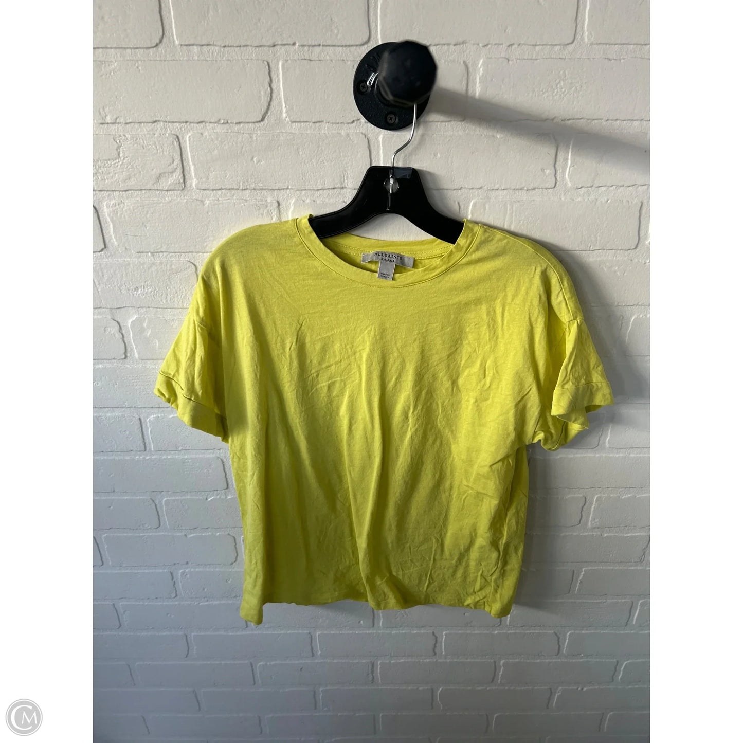 Top Short Sleeve Designer By All Saints In Yellow, Size: Xs