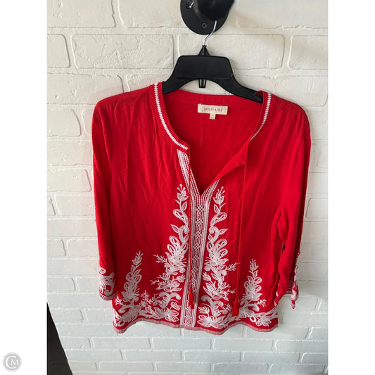 Top Long Sleeve By Solitaire In Red & White, Size: M