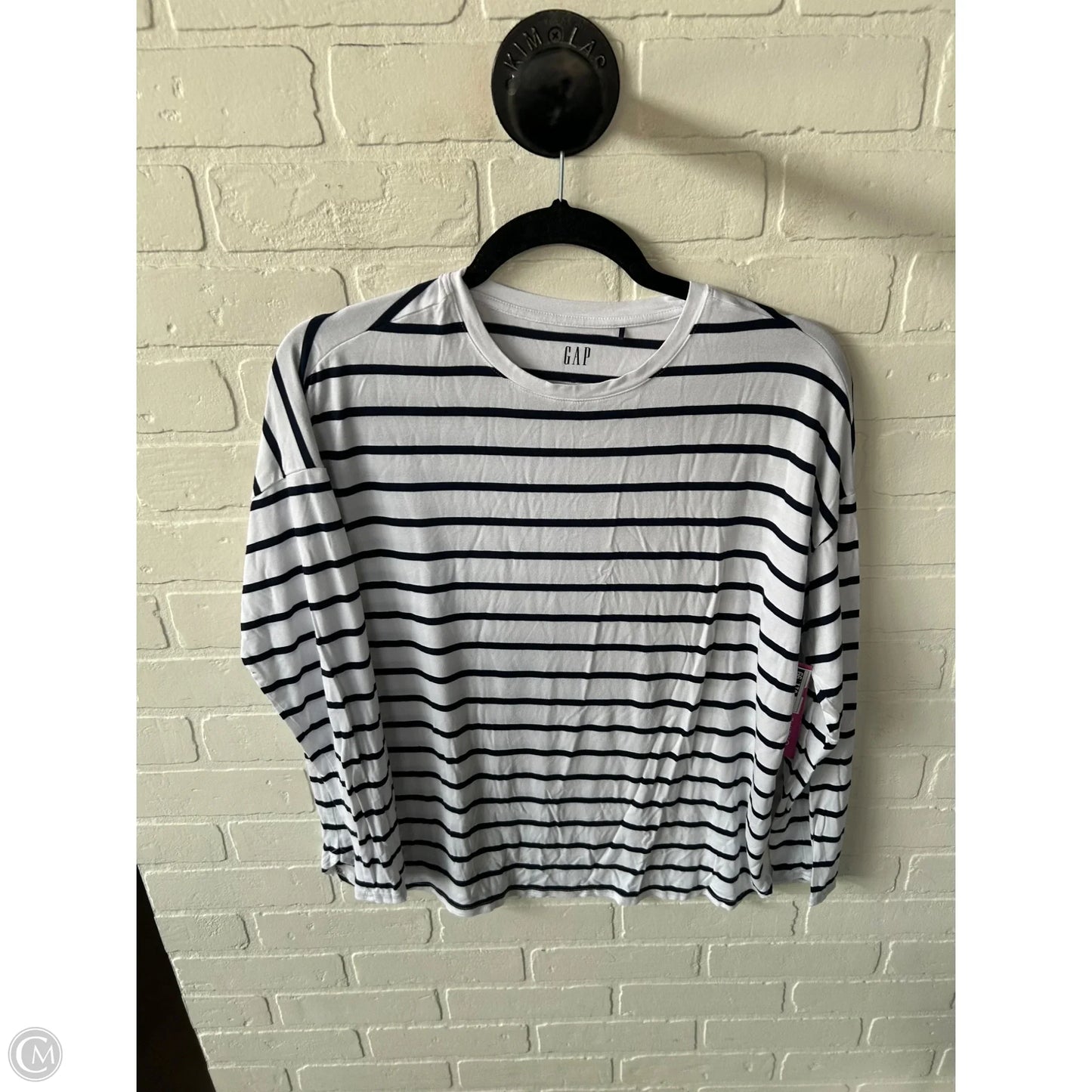 Top Long Sleeve Basic By Gap In Blue & White, Size: M