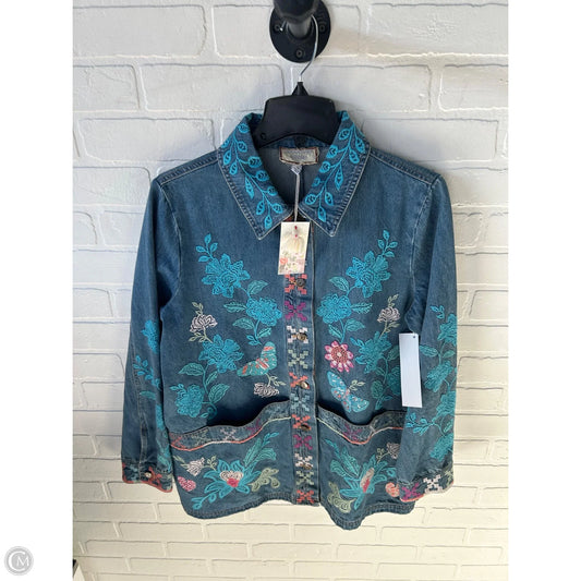Jacket Designer By Johnny Was In Blue Denim, Size: M