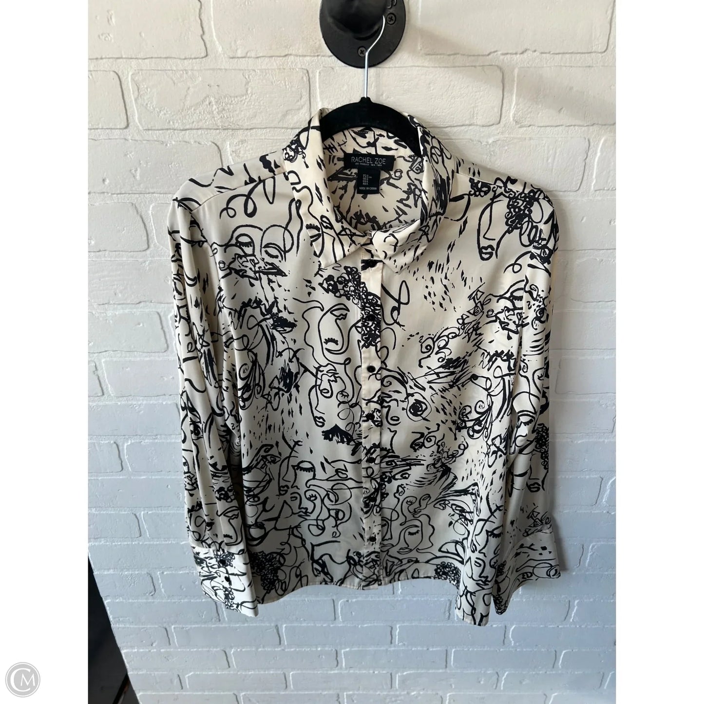 Top Long Sleeve By Rachel Zoe In Black & Cream, Size: L