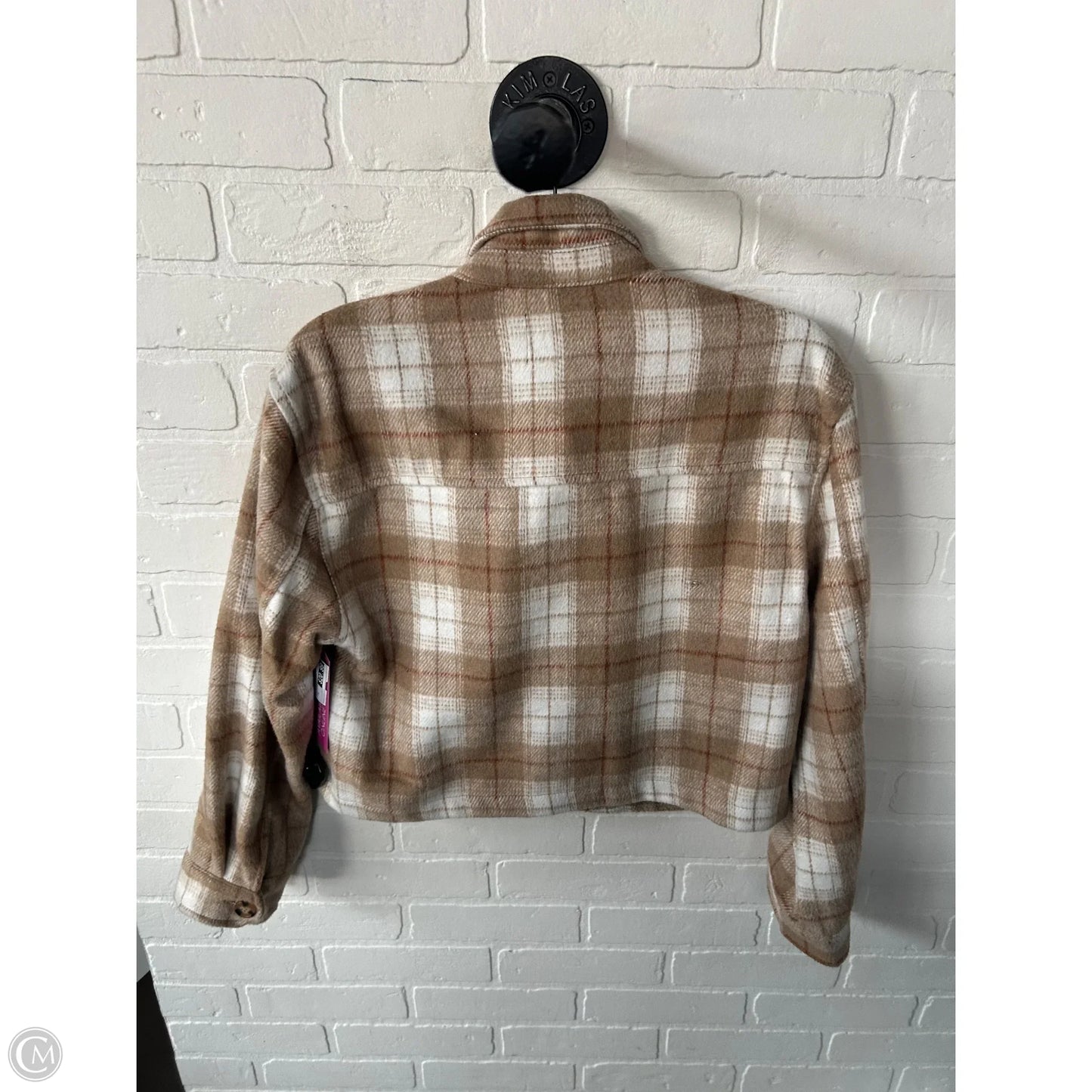 Jacket Shirt By Love Tree In Tan & White, Size: S