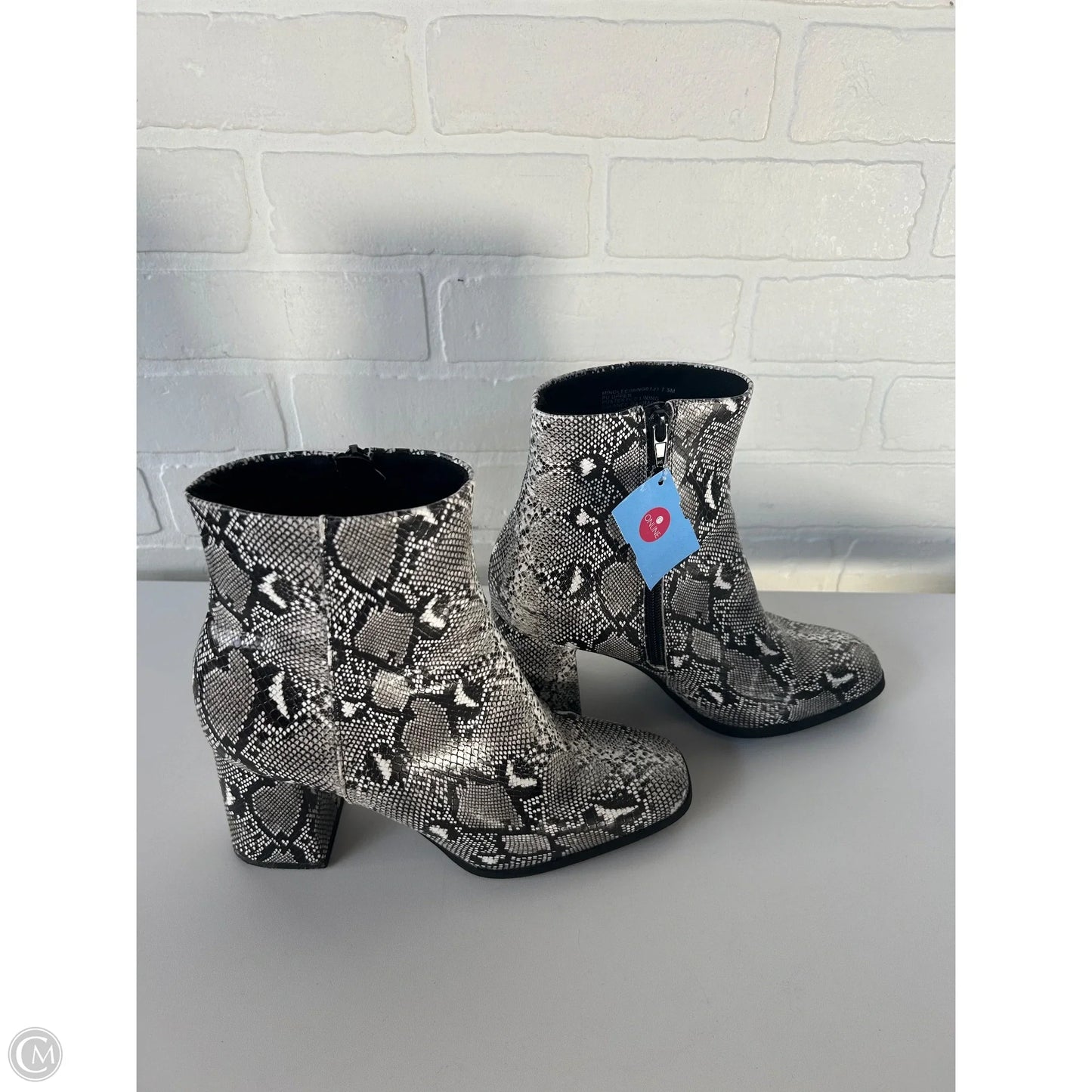 Boots Ankle Heels By Madden Girl In Black & Grey, Size: 7.5