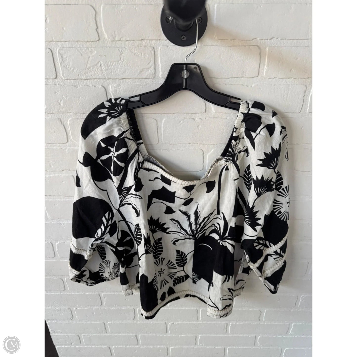 Top 3/4 Sleeve By Nicole Miller In Black & Cream, Size: L