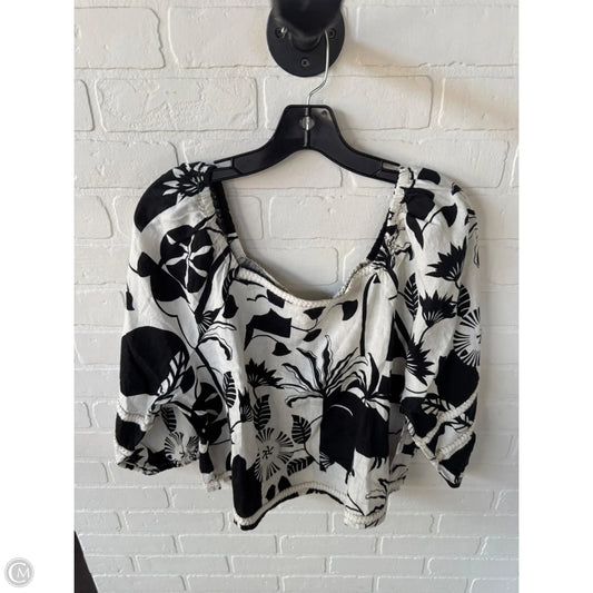 Top 3/4 Sleeve By Nicole Miller In Black & Cream, Size: L
