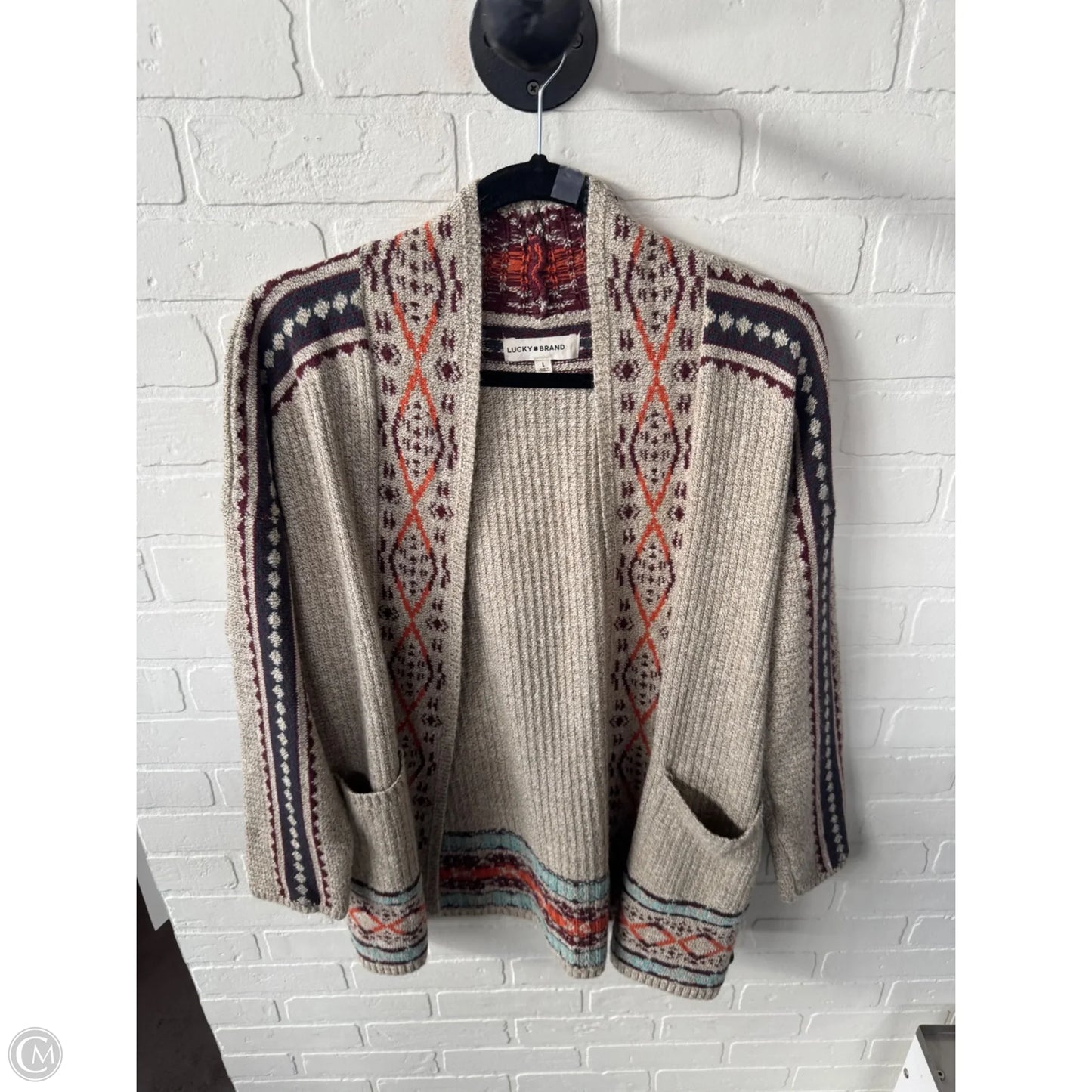 Sweater Cardigan By Lucky Brand In Tan, Size: L