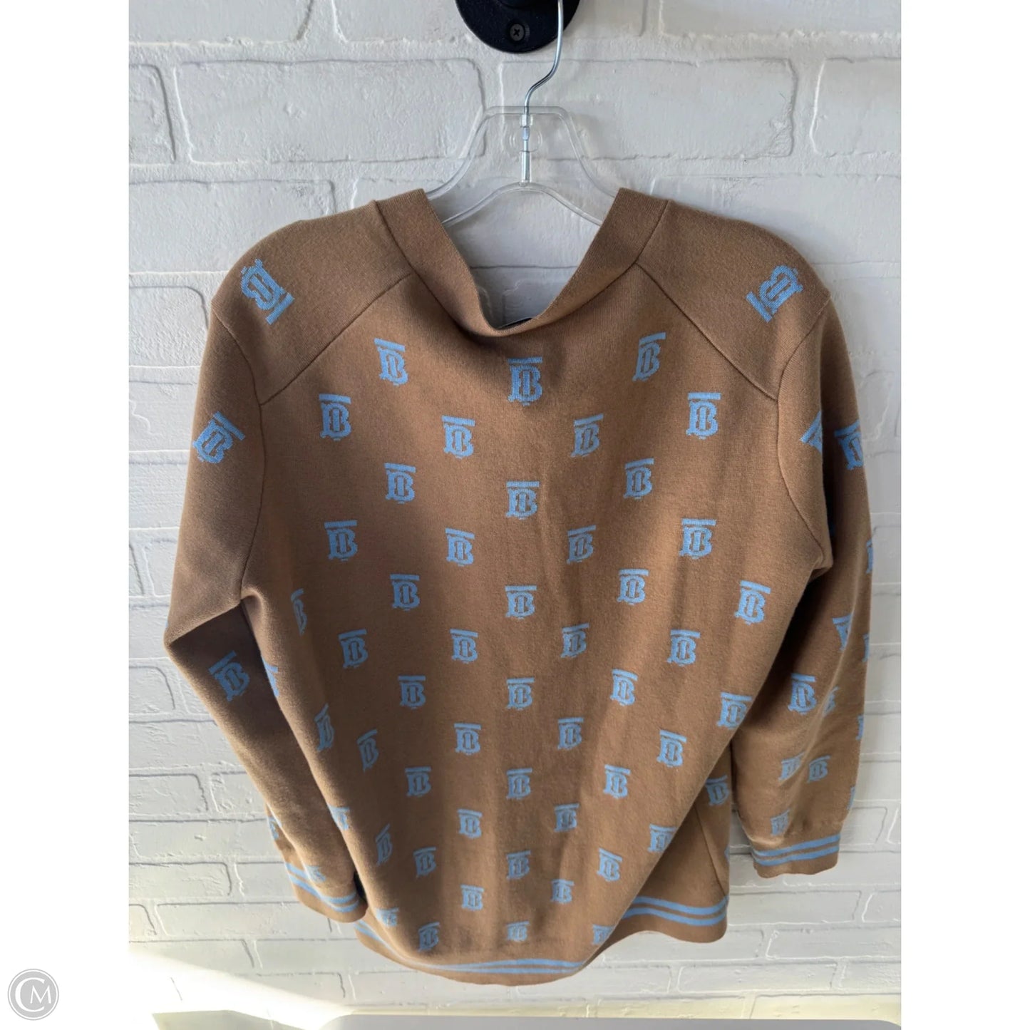 Sweater Cardigan Luxury Designer By Burberry In Blue & Tan, Size: M