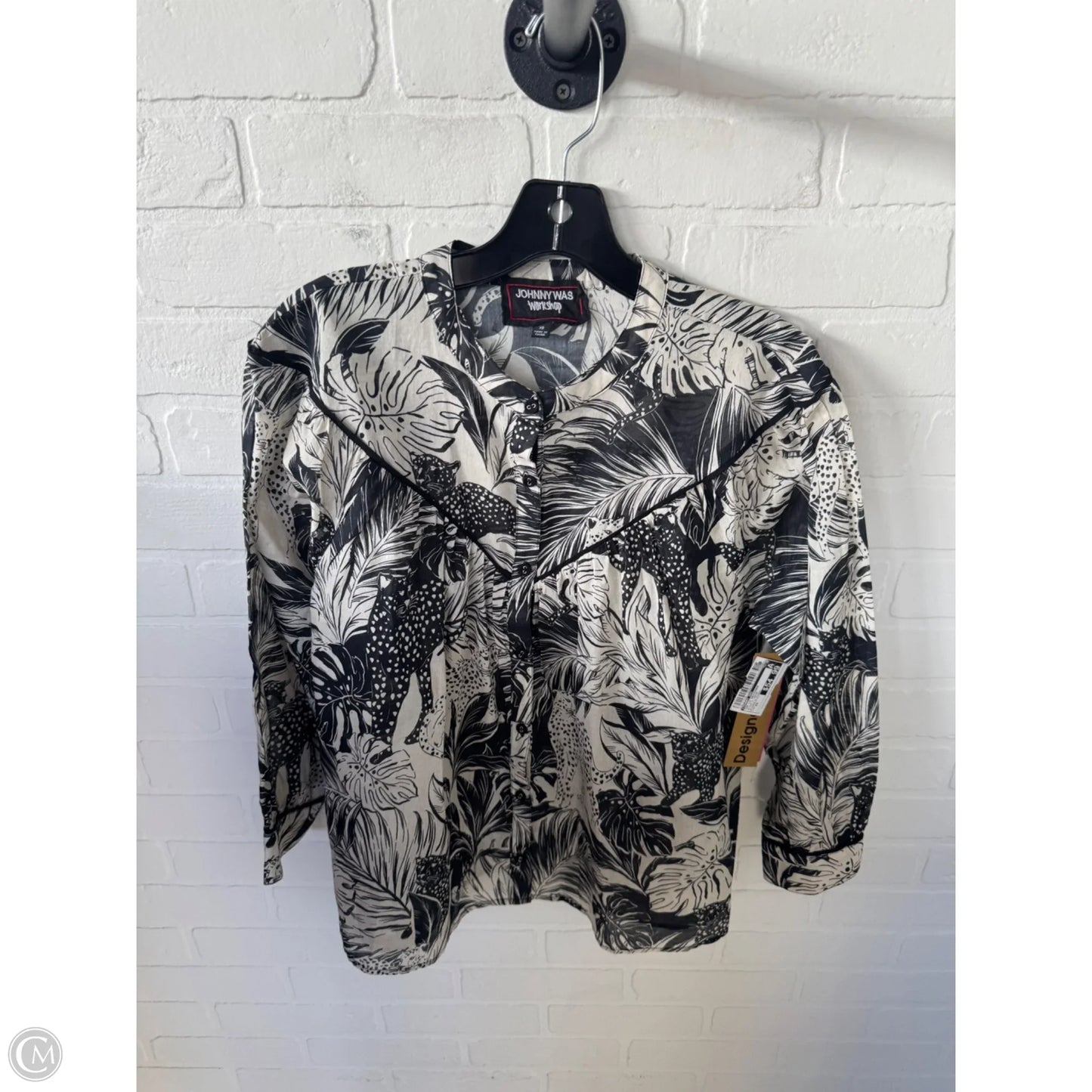 Top Long Sleeve Designer By Johnny Was In Black & Cream, Size: Xs