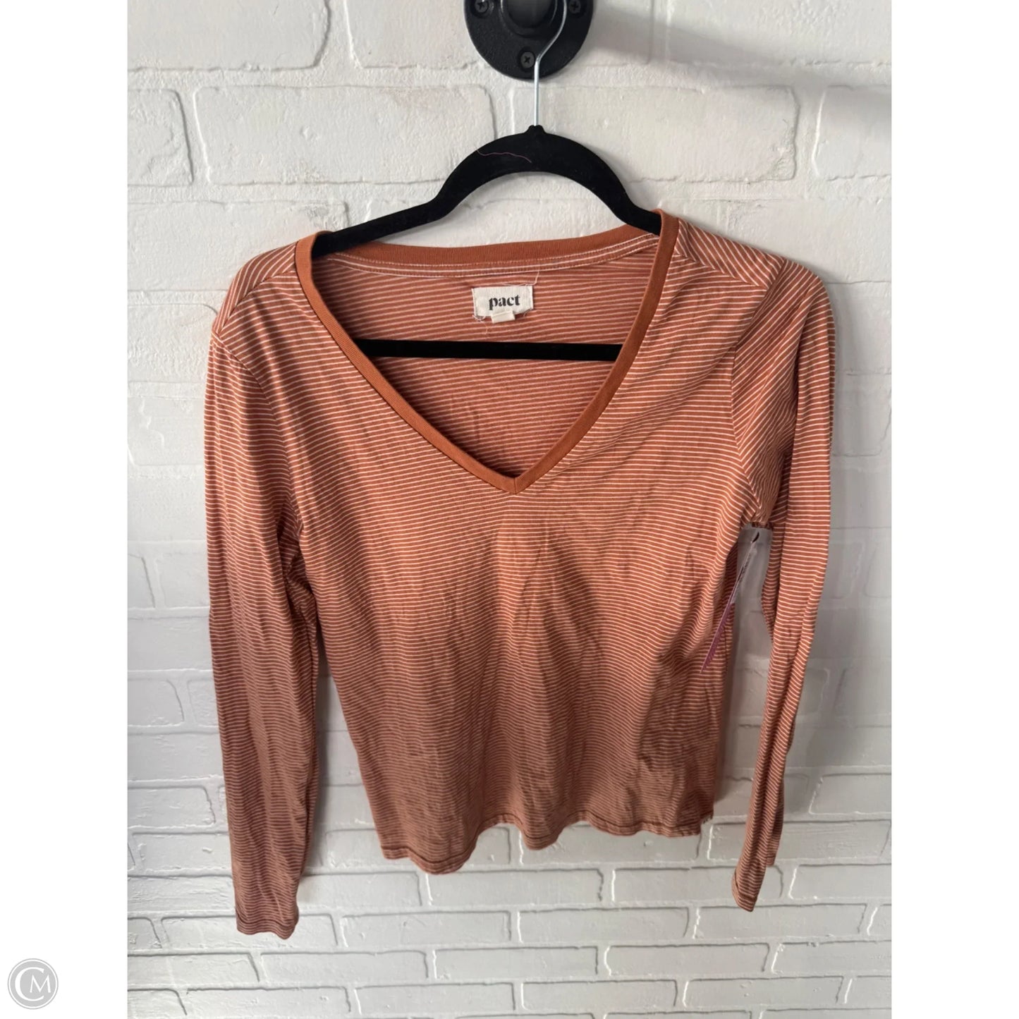 Top Long Sleeve Basic By Pact In Orange & White, Size: S