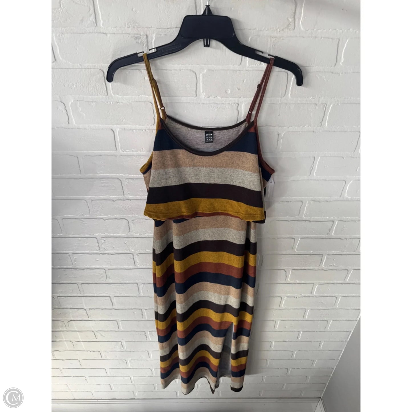 Dress Casual Midi By Shein In Brown & Yellow, Size: S
