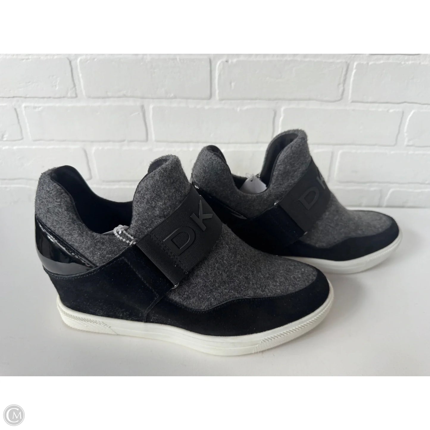 Shoes Heels Wedge By Dkny In Black & Grey, Size: 9.5