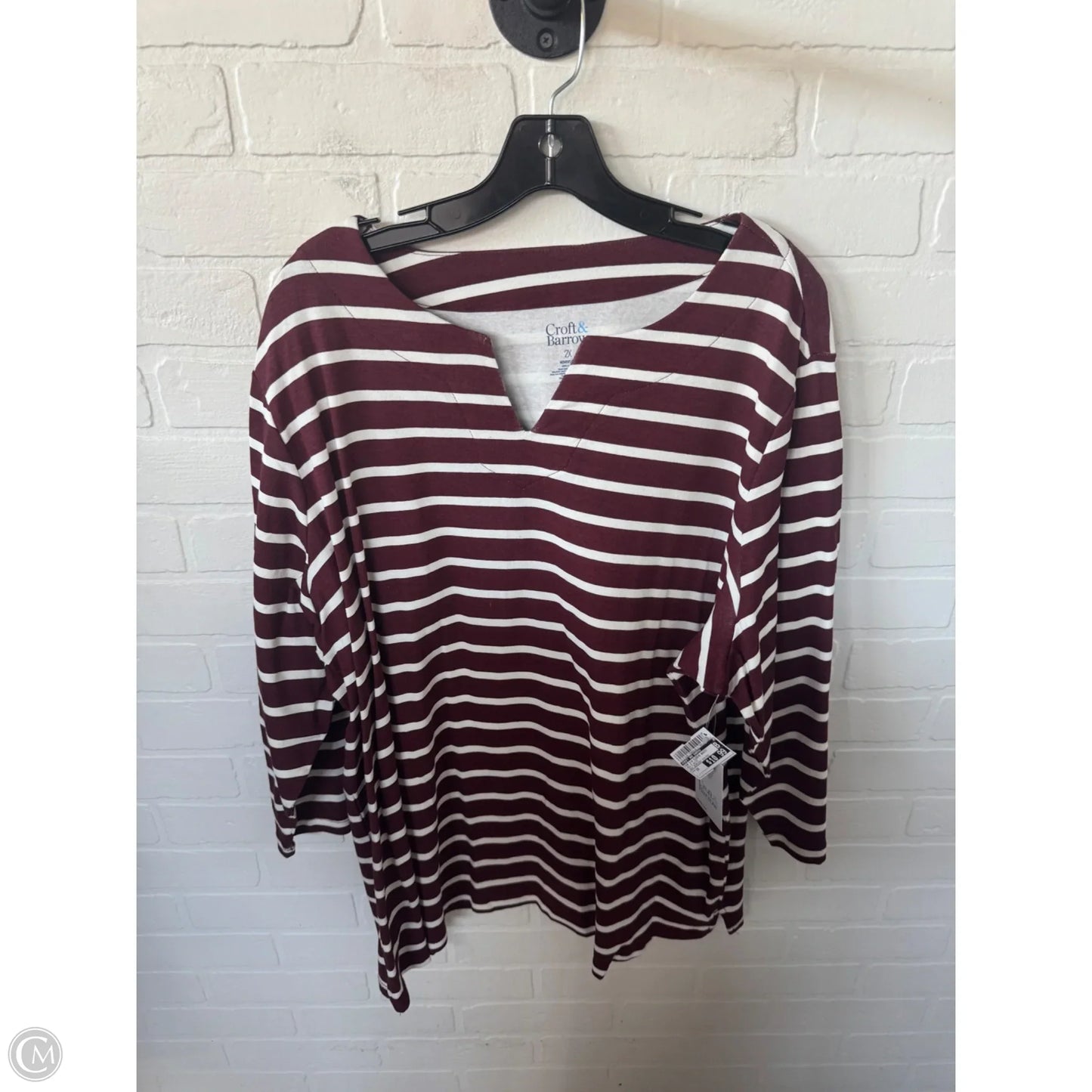 Top 3/4 Sleeve Basic By Croft And Barrow In Red & White, Size: 2x