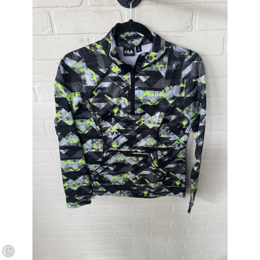 Athletic Top Long Sleeve Collar By Fila In Black & Grey, Size: M