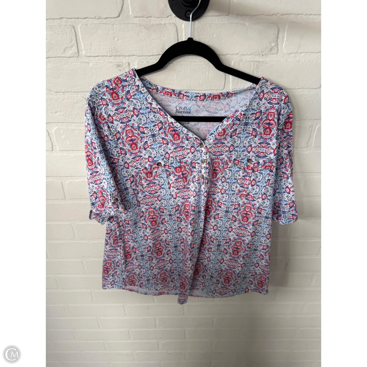 Top Short Sleeve By Croft And Barrow In Blue & White, Size: Xl