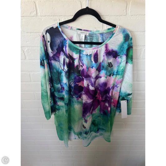 Top 3/4 Sleeve By Cj Banks In Purple & White, Size: 3x