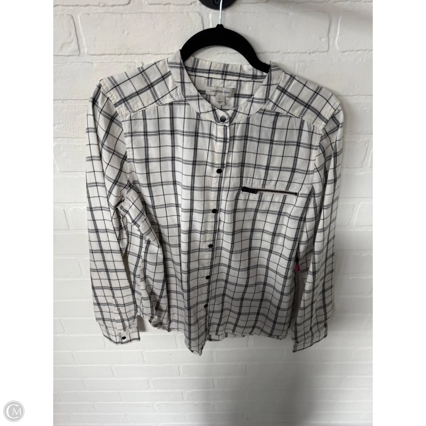 Top Long Sleeve By Calvin Klein In Black & Cream, Size: L