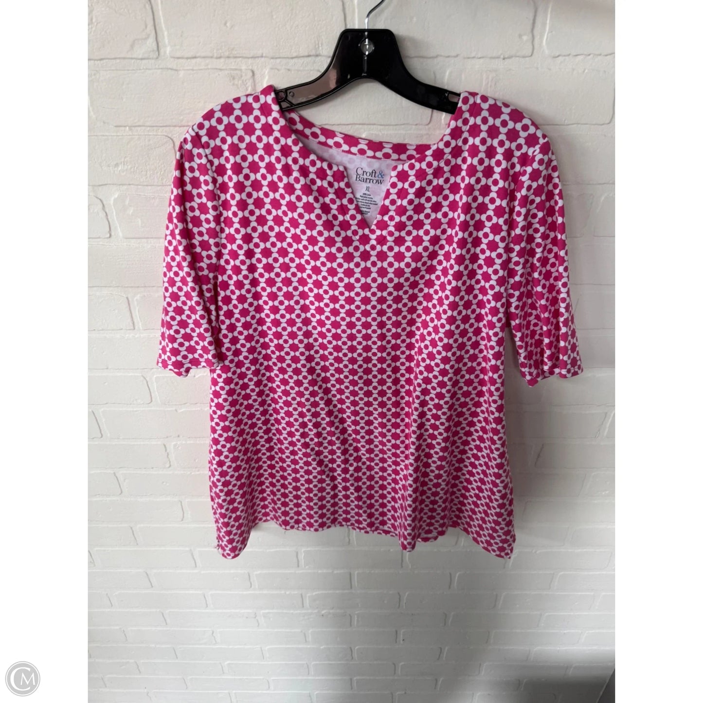 Top Short Sleeve By Croft And Barrow In Pink & White, Size: Xl