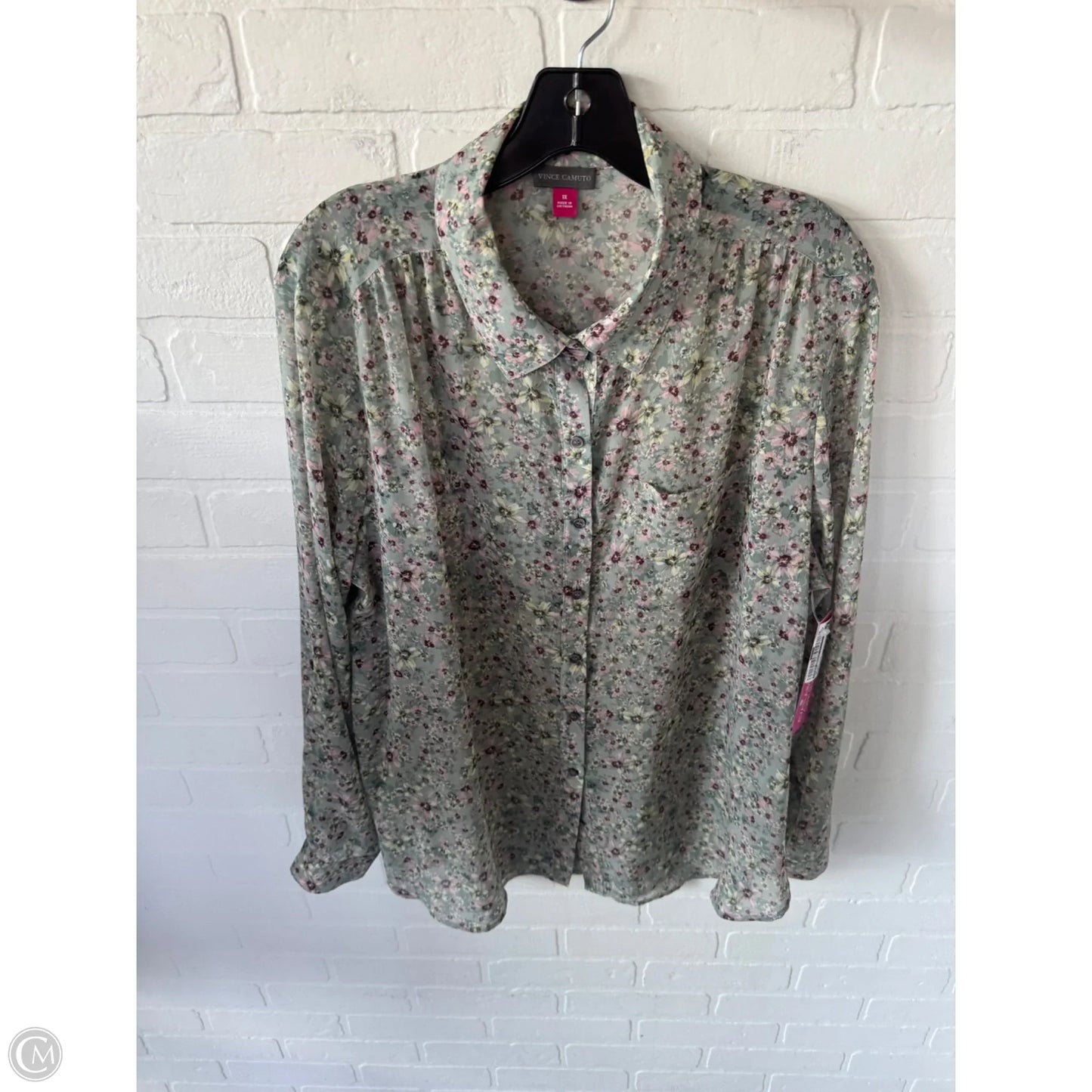 Top Long Sleeve By Vince Camuto In Green & Pink, Size: 1x