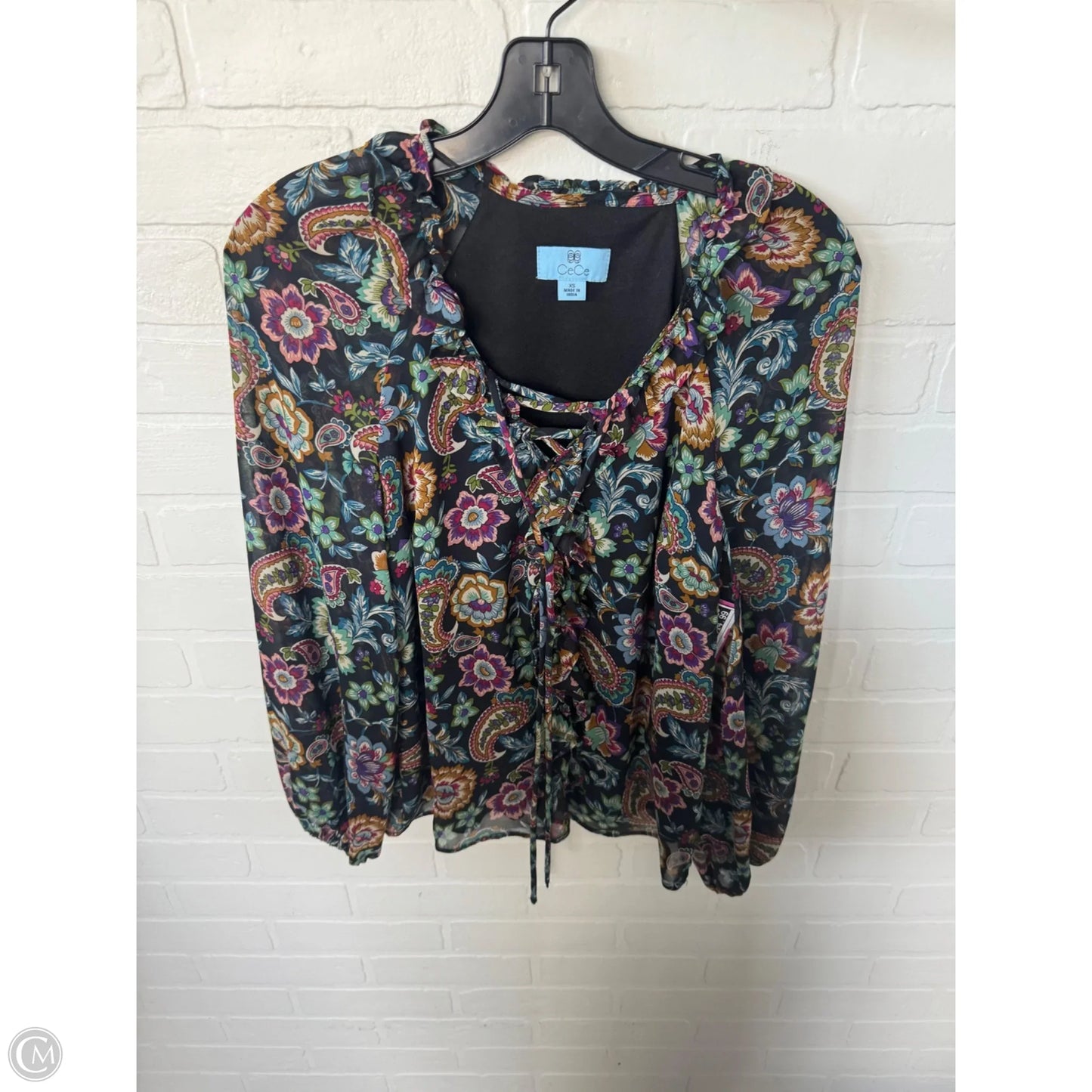 Top Long Sleeve By Cece In Black & Green, Size: Xs