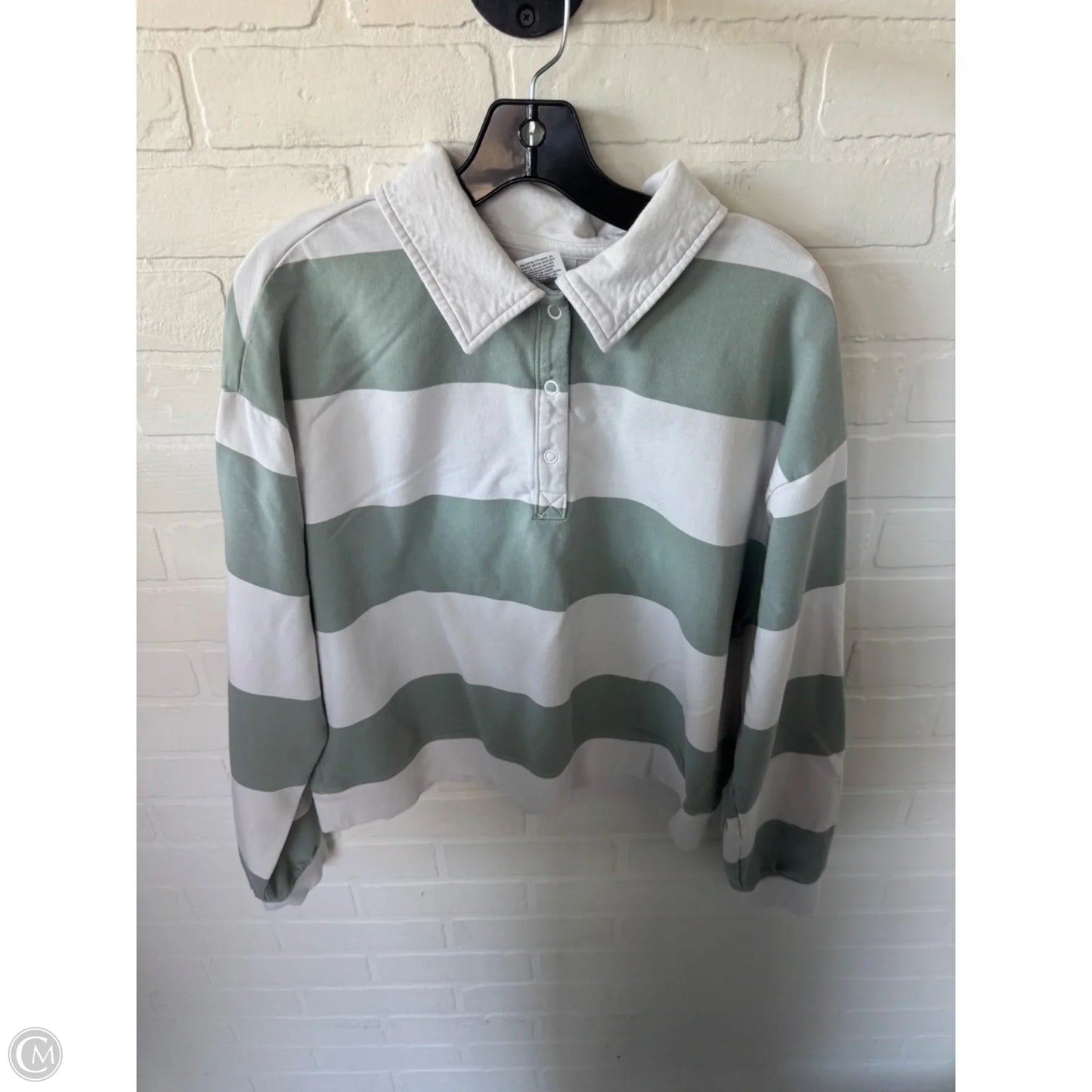Athletic Top Long Sleeve Collar By All In Motion In Green & White, Size: M