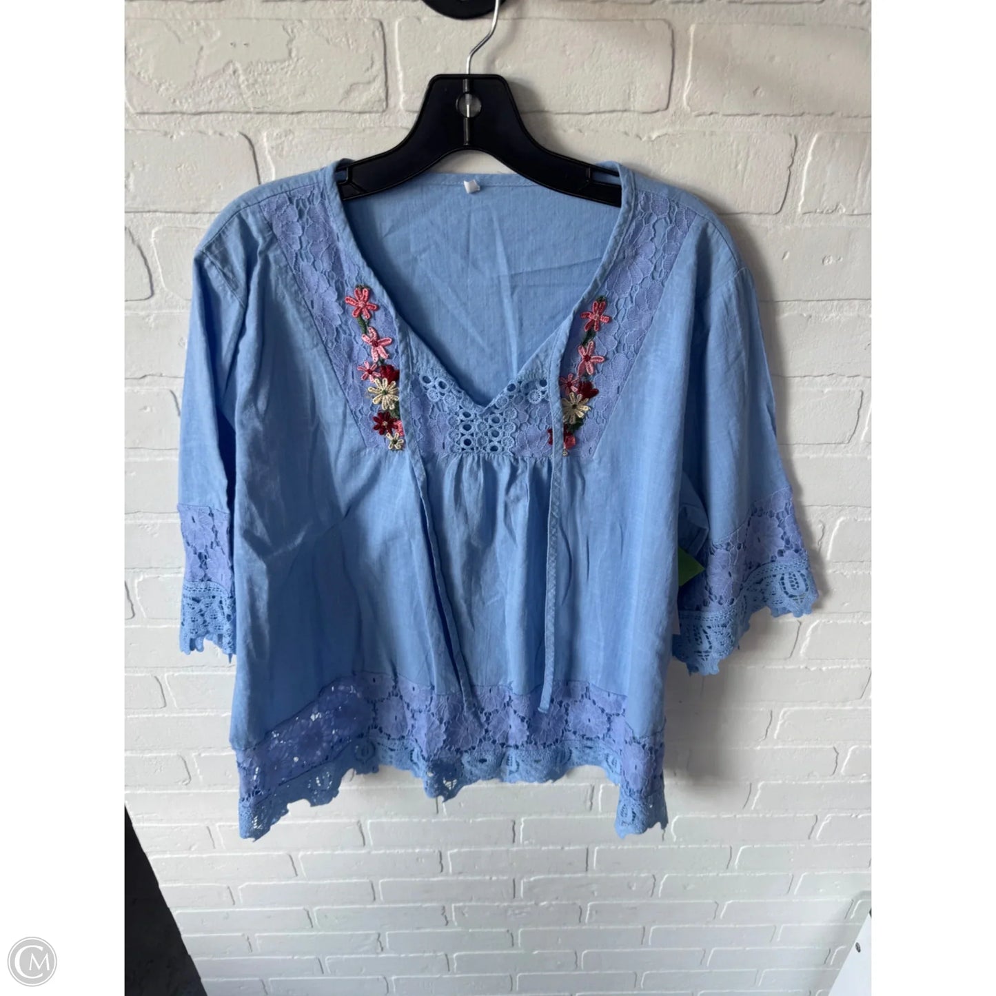 Top 3/4 Sleeve By Cme In Blue, Size: Xxl