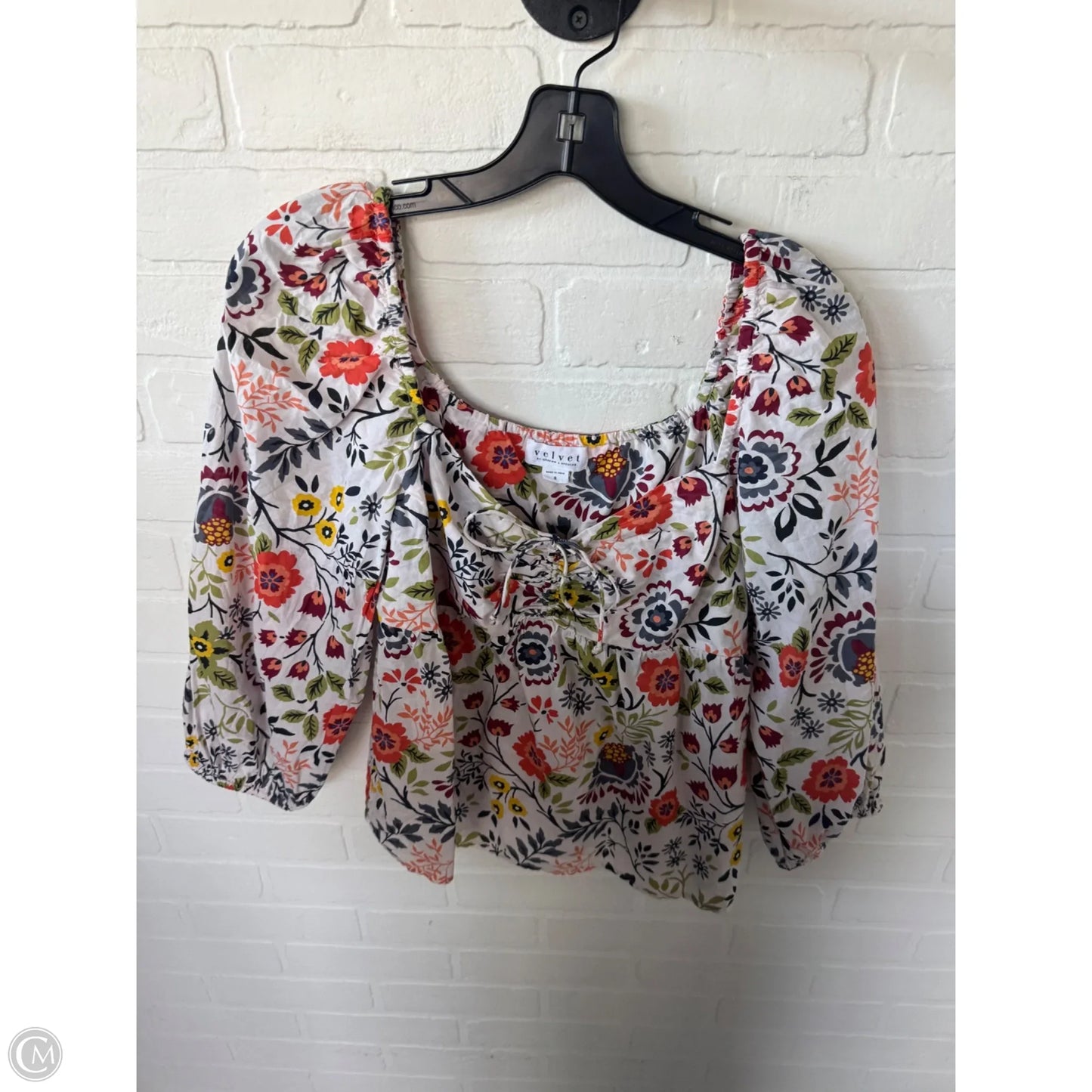 Top Long Sleeve By Velvet By Graham & Spencer In Cream & Orange, Size: S