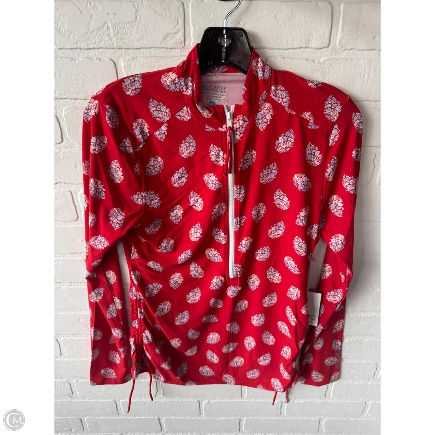 Athletic Top Long Sleeve Collar By Carve Designs In Red & White, Size: Xs