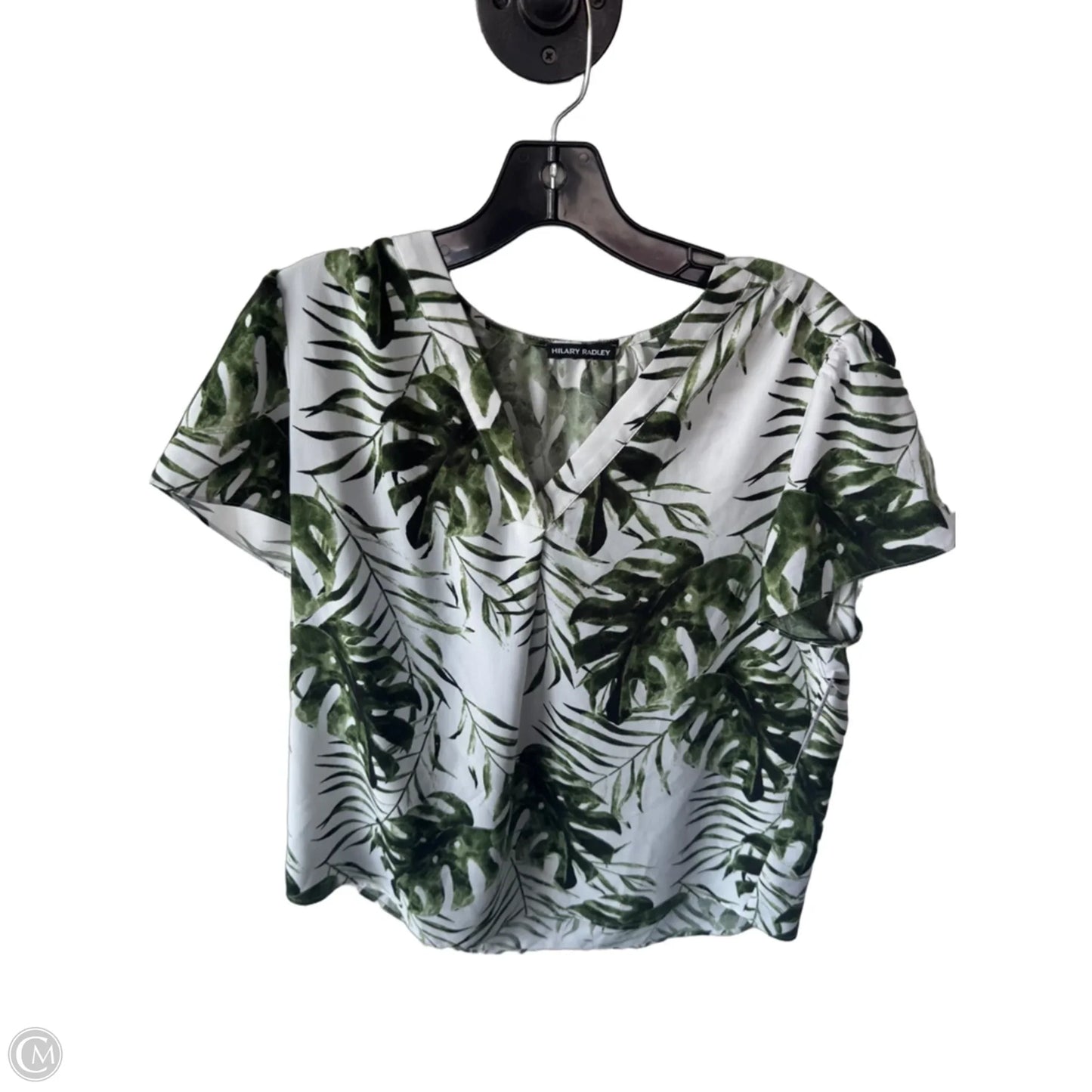 Top Short Sleeve By Hilary Radley In Green & White, Size: M