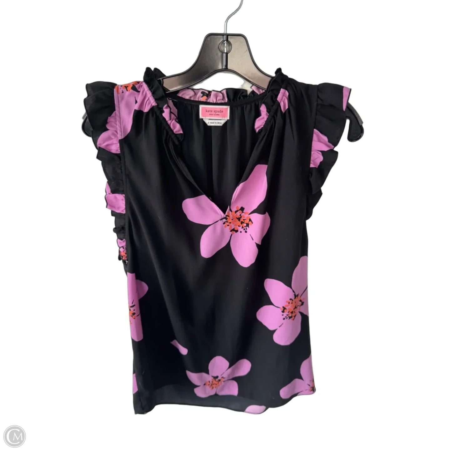 Top Sleeveless Designer By Kate Spade In Black & Pink, Size: S