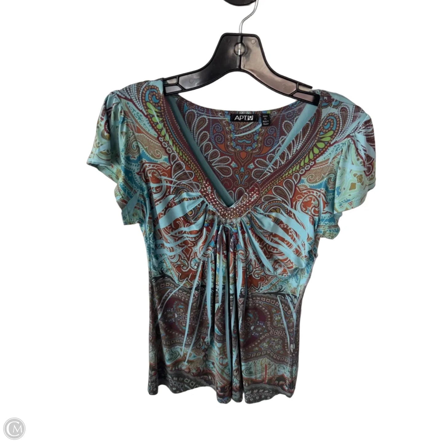 Top Short Sleeve By Apt 9 In Blue & Brown, Size: Lp