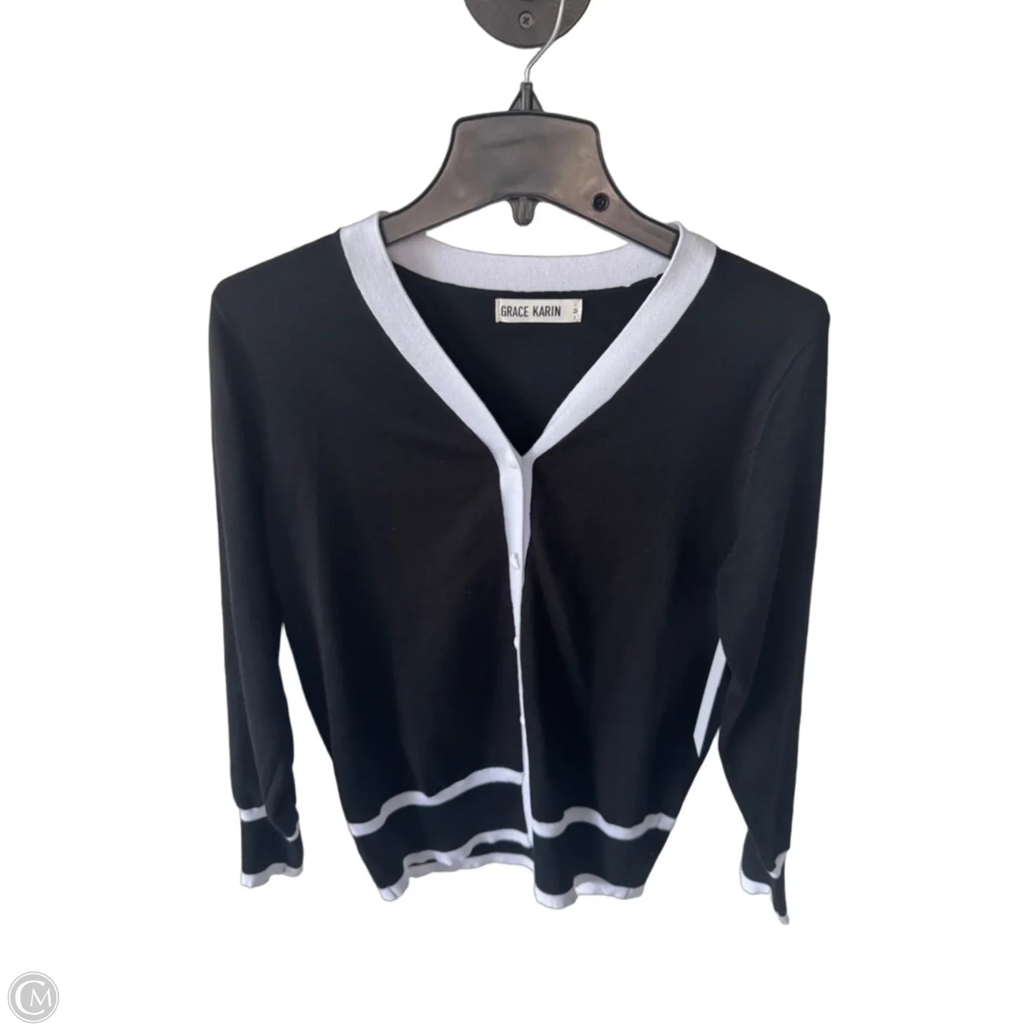 Sweater Cardigan By Grace Karin In Black & White, Size: M