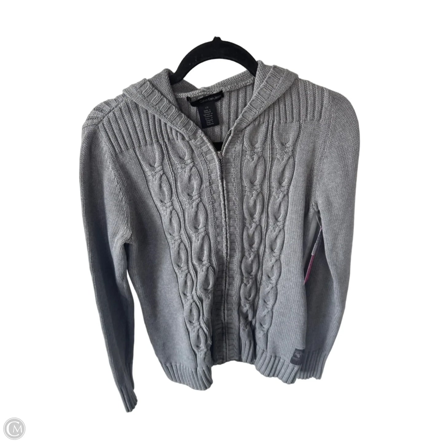 Sweater Cardigan By Calvin Klein In Grey, Size: L