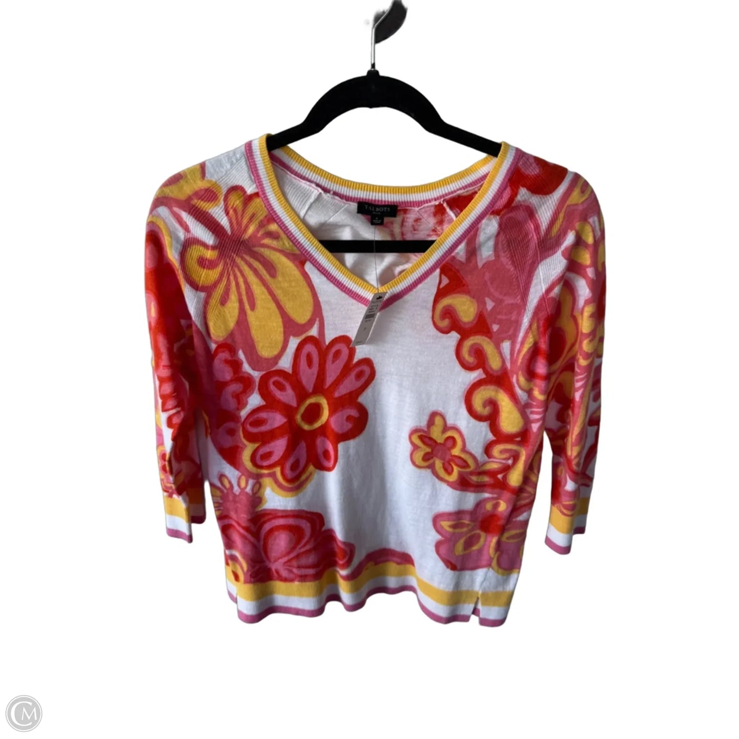 Sweater By Talbots In Orange & White, Size: S