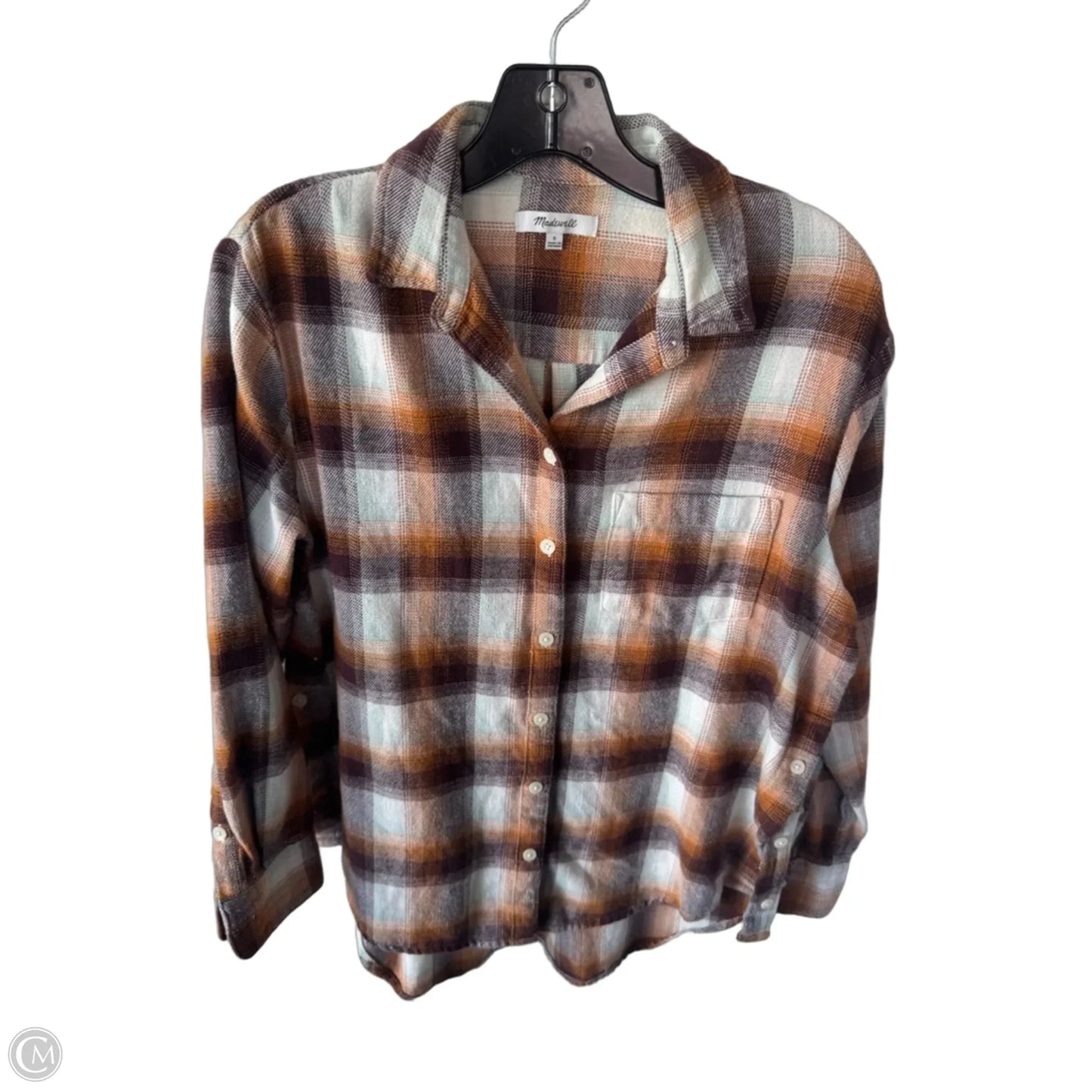 Top Long Sleeve By Madewell In Brown & Cream, Size: S