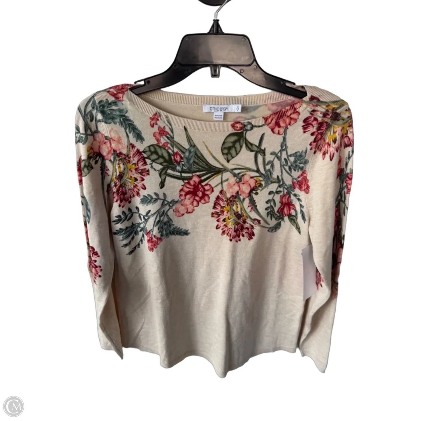 Sweater By Chicos In Cream & Green, Size: S