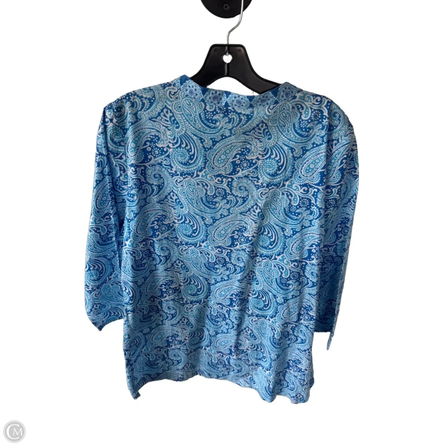 Top Long Sleeve By Talbots In Blue & White, Size: M