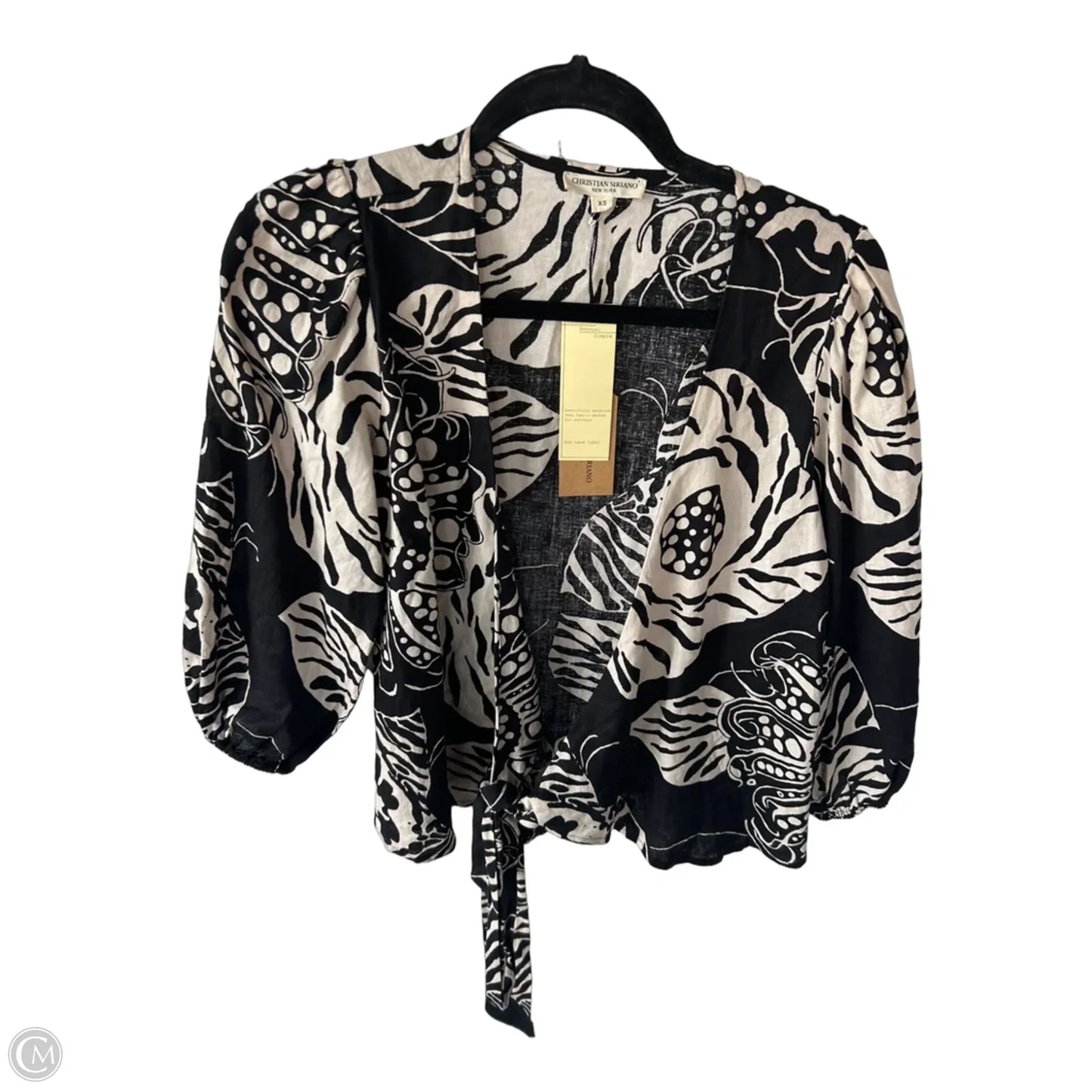 Top Long Sleeve By Christian Siriano In Black & Cream, Size: Xs