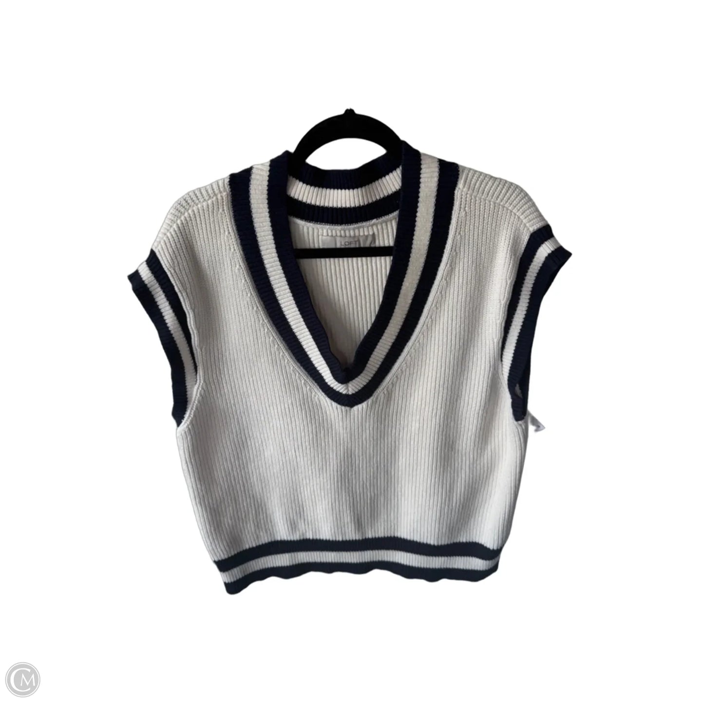 Vest Sweater By Loft In Blue & Cream, Size: L
