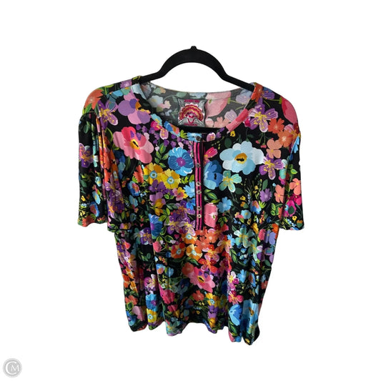 Top Short Sleeve Designer By Johnny Was In Black & Orange, Size: L