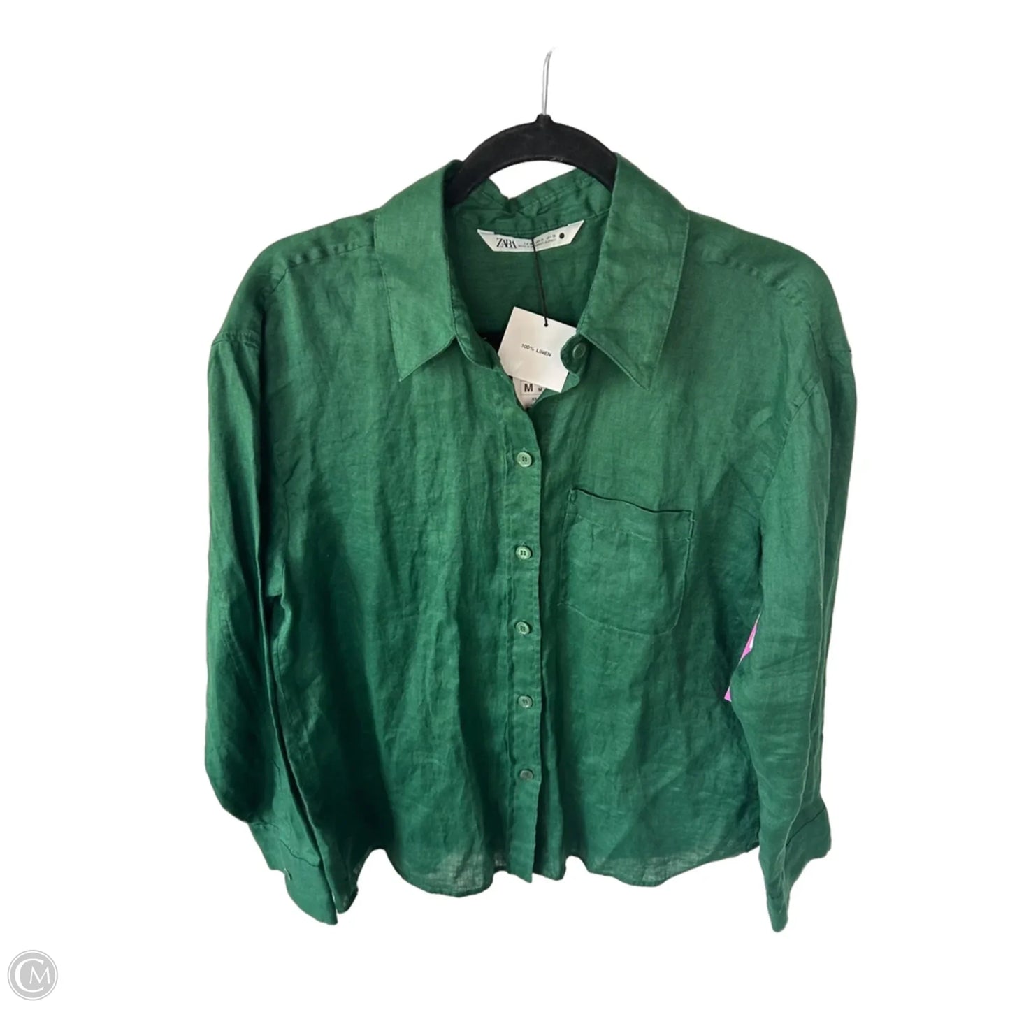 Top Long Sleeve By Zara In Green, Size: M