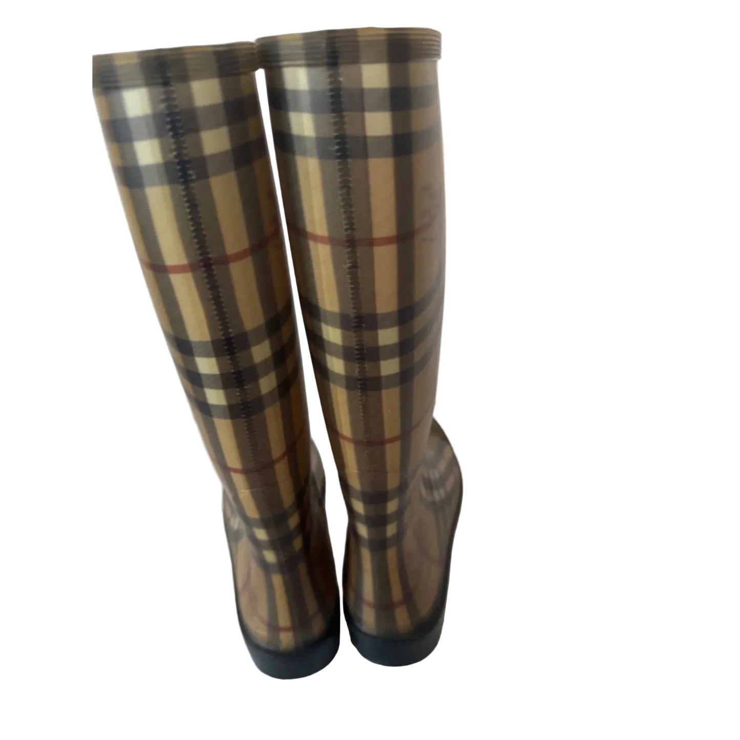 Boots Luxury Designer By Burberry In Black & Tan, Size: 7.5