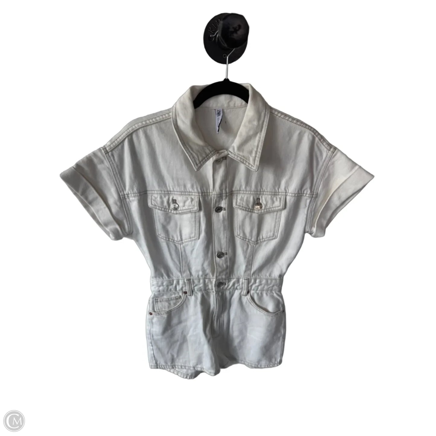 Romper By Zara In White Denim, Size: S