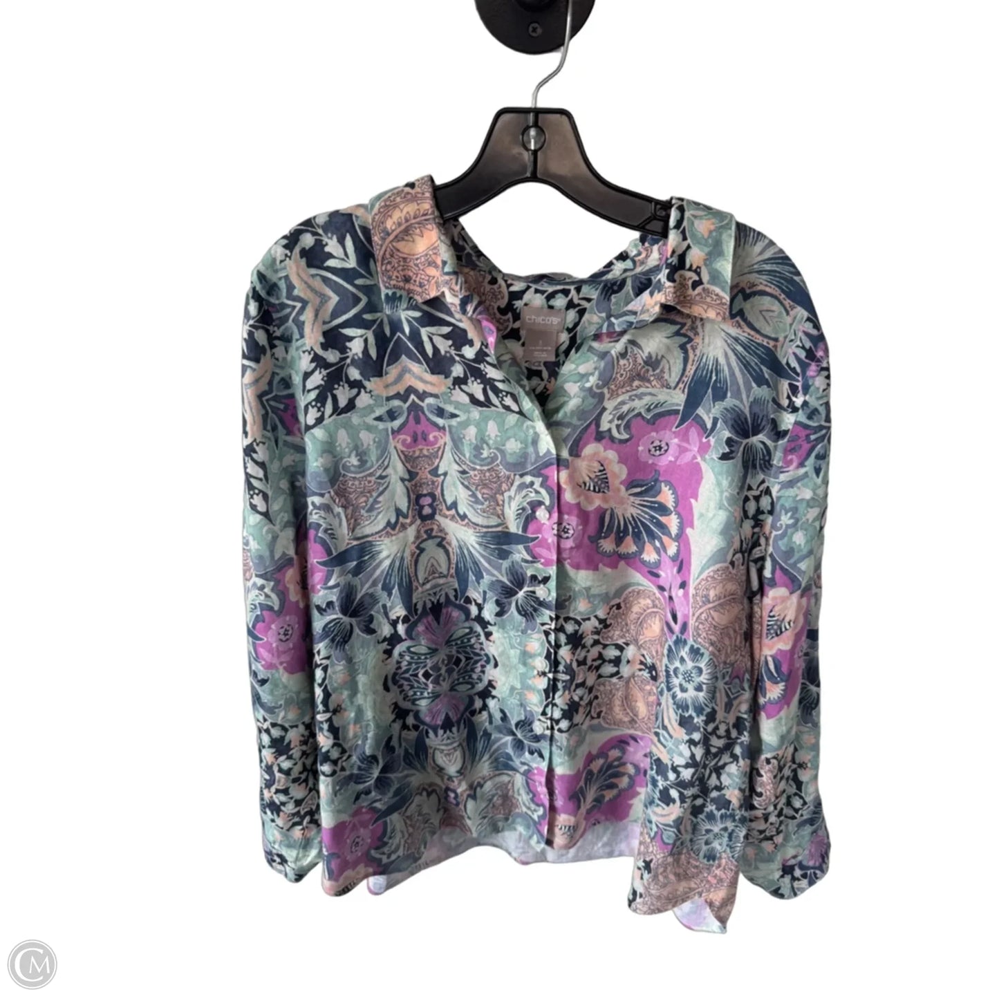 Top Long Sleeve By Chicos In Green & Purple, Size: Xl