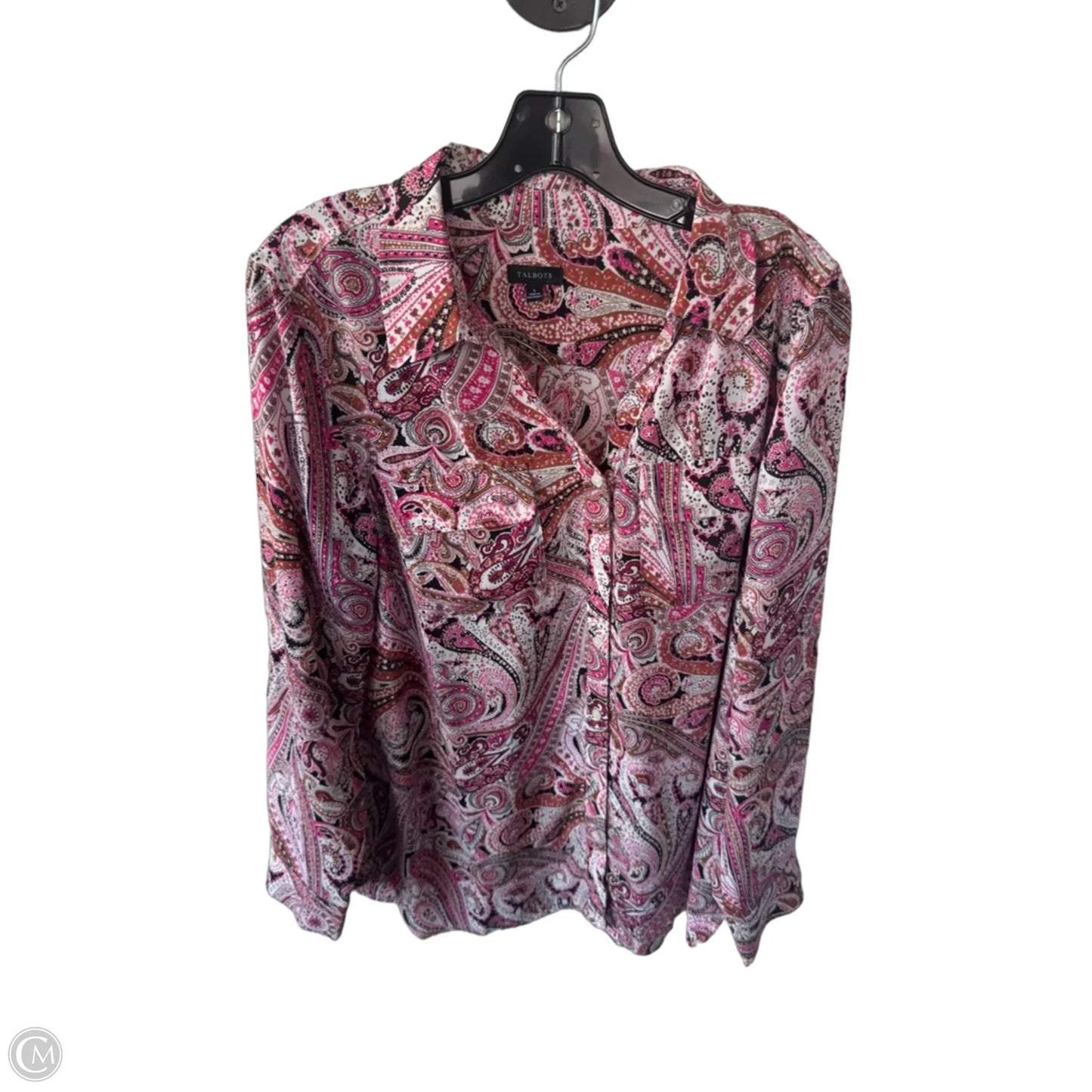 Top Long Sleeve By Talbots In Pink & White, Size: L