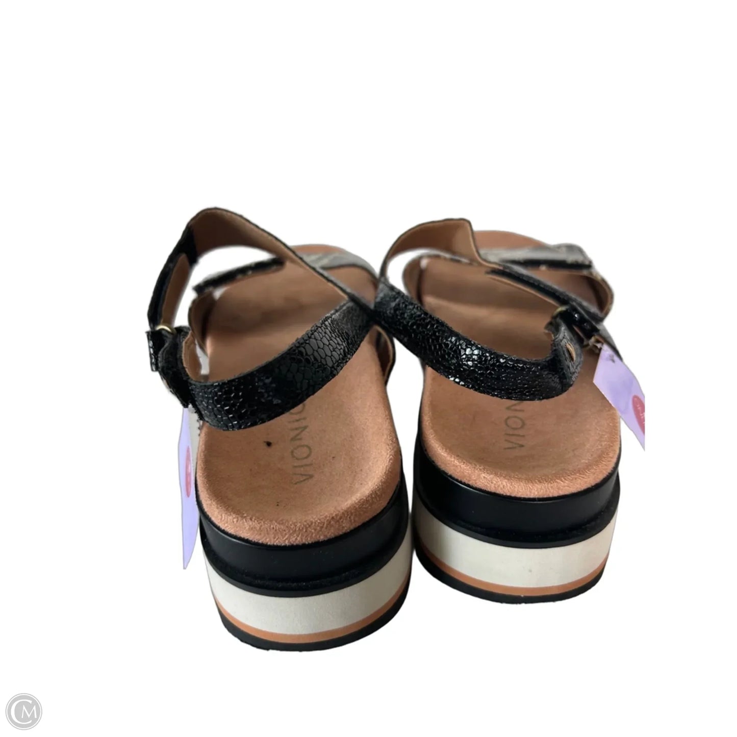 Sandals Flats By Vionic In Black & Cream, Size: 8.5