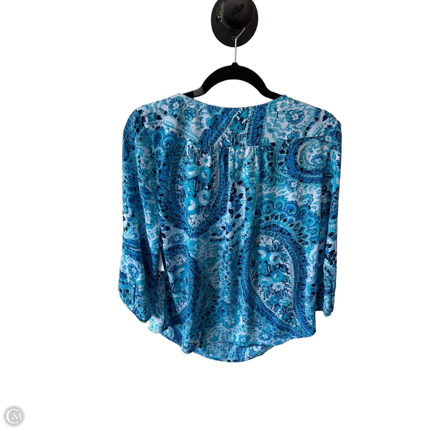 Top Long Sleeve By Talbots In Blue & White, Size: L