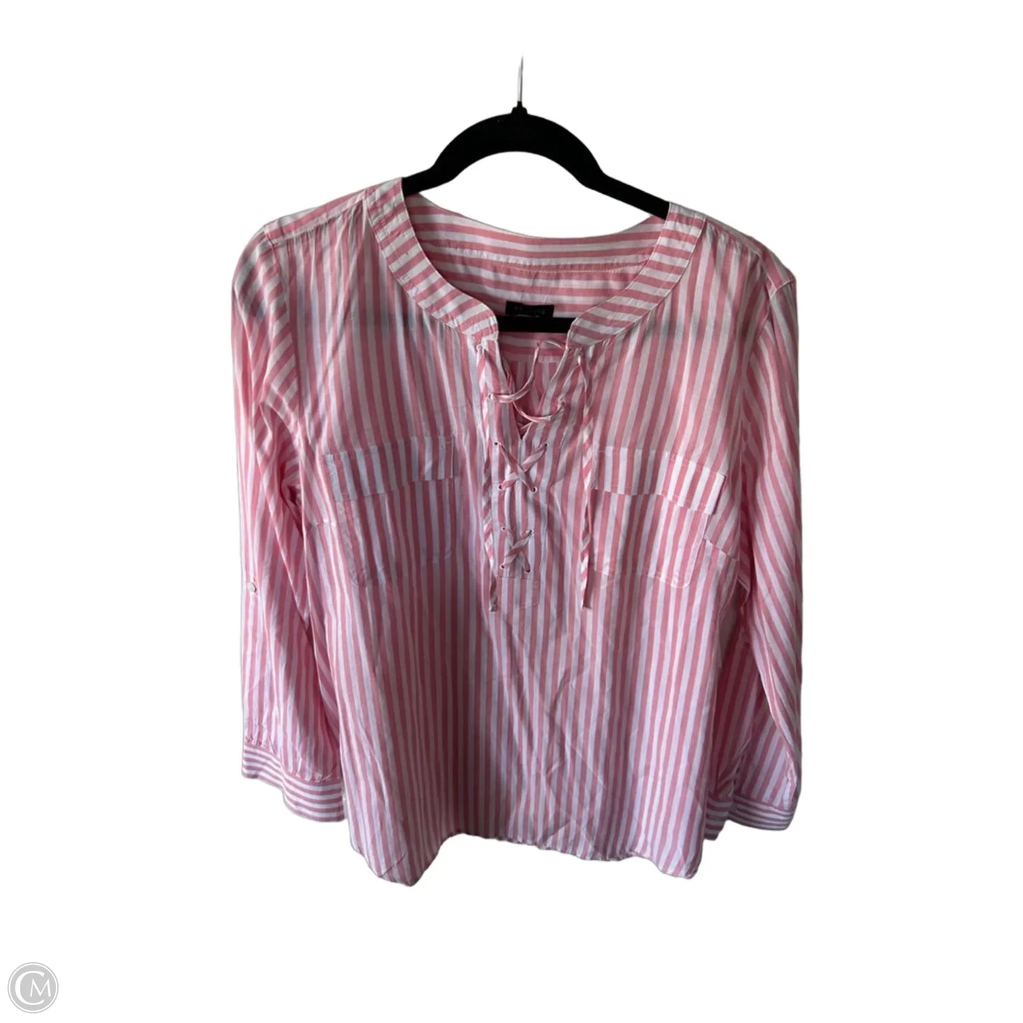 Top Long Sleeve By Talbots In Pink & White, Size: L