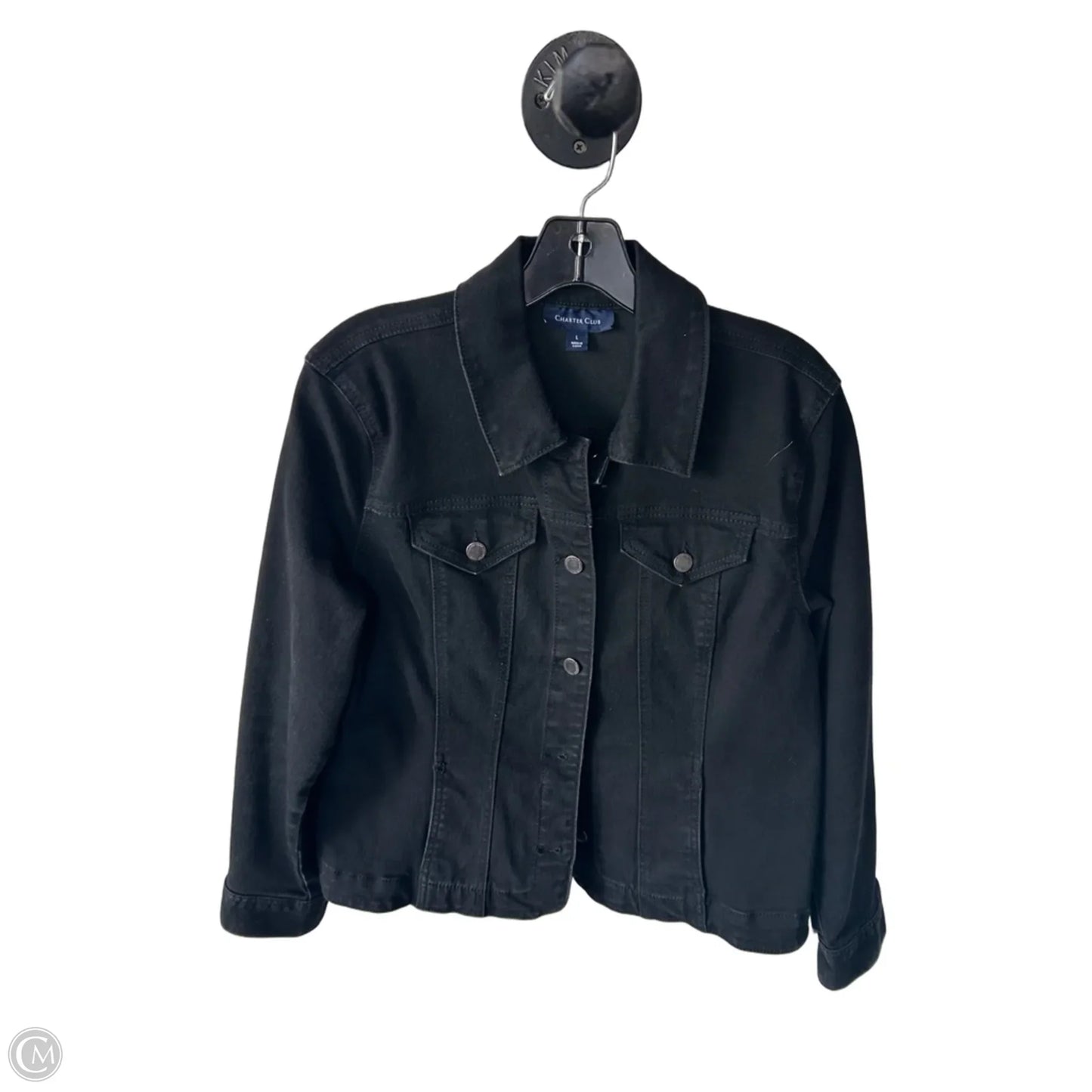 Jacket Denim By Charter Club In Black Denim, Size: L